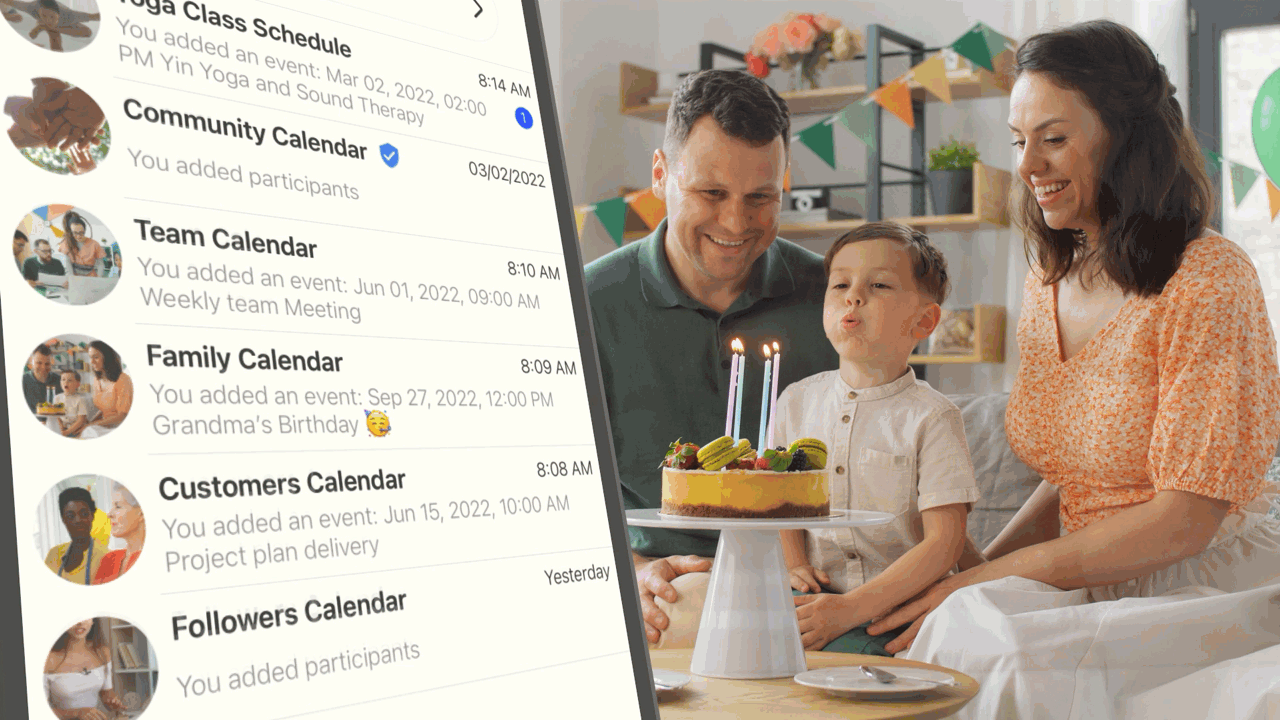 Image (Multiple GroupCal calendars alongside a family moment)